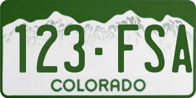 CO license plate 123FSA