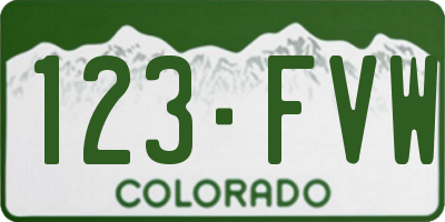 CO license plate 123FVW