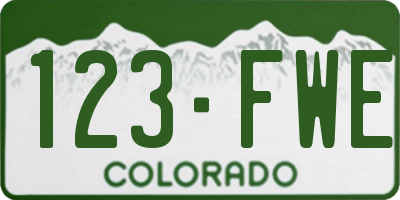 CO license plate 123FWE