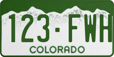 CO license plate 123FWH