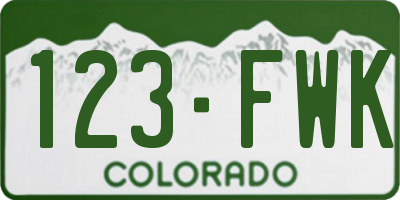 CO license plate 123FWK