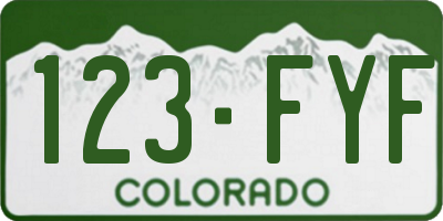 CO license plate 123FYF