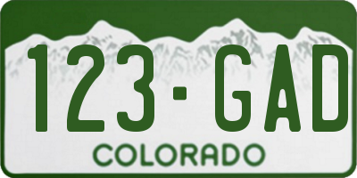 CO license plate 123GAD