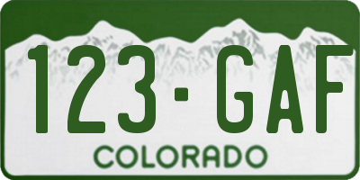 CO license plate 123GAF