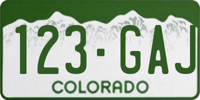 CO license plate 123GAJ