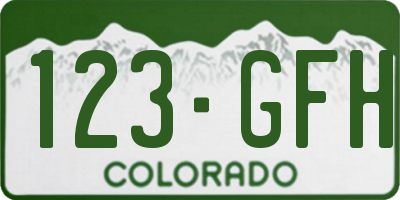 CO license plate 123GFH