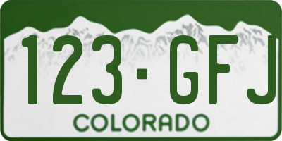 CO license plate 123GFJ