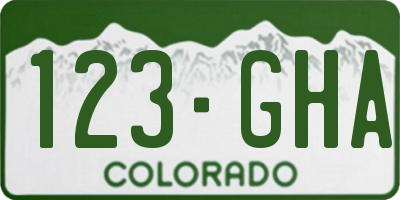 CO license plate 123GHA