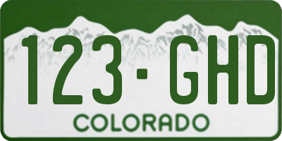 CO license plate 123GHD