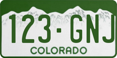 CO license plate 123GNJ