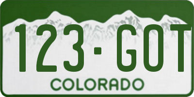 CO license plate 123GOT
