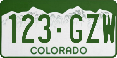 CO license plate 123GZW