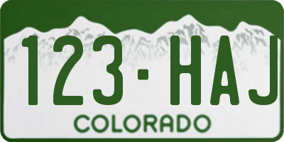 CO license plate 123HAJ