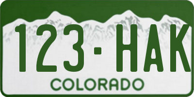 CO license plate 123HAK