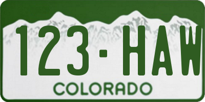 CO license plate 123HAW