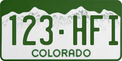 CO license plate 123HFI