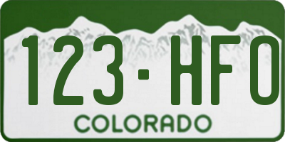 CO license plate 123HFO