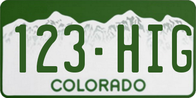 CO license plate 123HIG