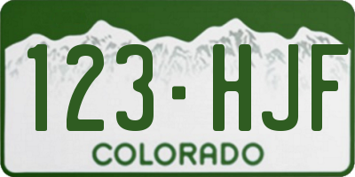 CO license plate 123HJF