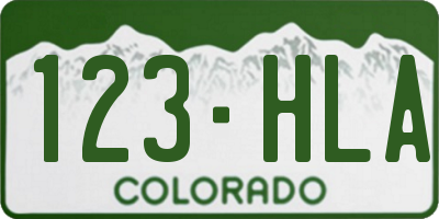 CO license plate 123HLA