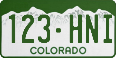 CO license plate 123HNI