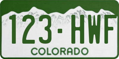 CO license plate 123HWF