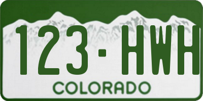 CO license plate 123HWH