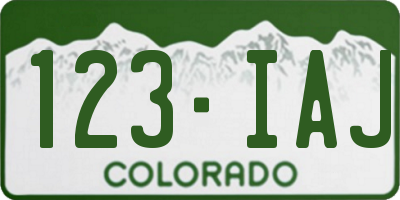 CO license plate 123IAJ