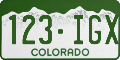 CO license plate 123IGX