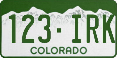 CO license plate 123IRK