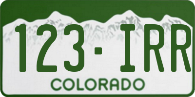 CO license plate 123IRR