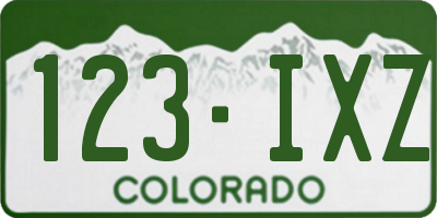CO license plate 123IXZ
