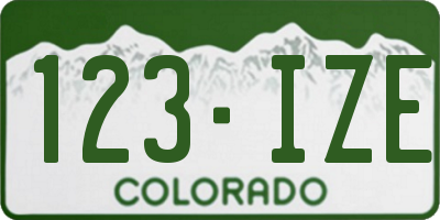 CO license plate 123IZE