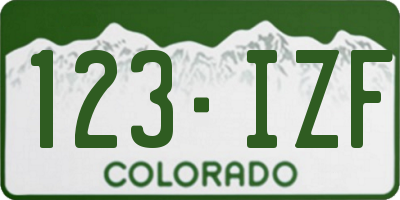 CO license plate 123IZF