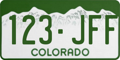 CO license plate 123JFF