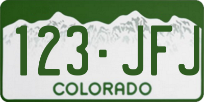 CO license plate 123JFJ