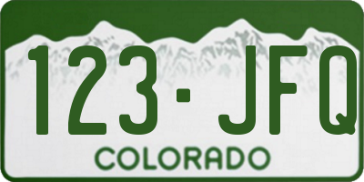 CO license plate 123JFQ