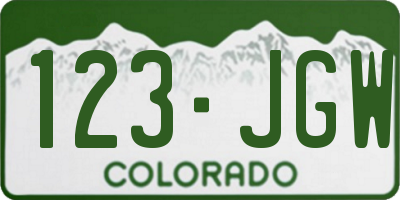 CO license plate 123JGW