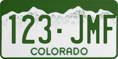 CO license plate 123JMF