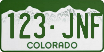 CO license plate 123JNF