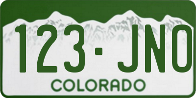 CO license plate 123JNO