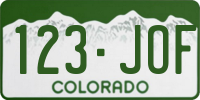 CO license plate 123JOF