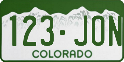 CO license plate 123JON