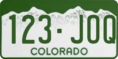 CO license plate 123JOQ