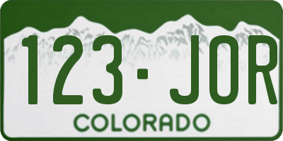 CO license plate 123JOR