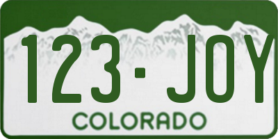 CO license plate 123JOY