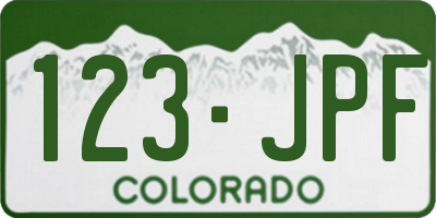 CO license plate 123JPF