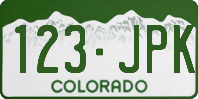 CO license plate 123JPK