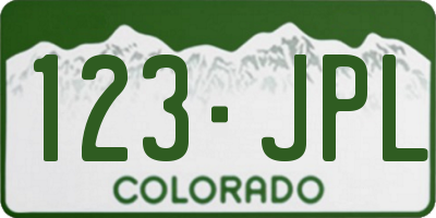 CO license plate 123JPL