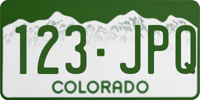 CO license plate 123JPQ